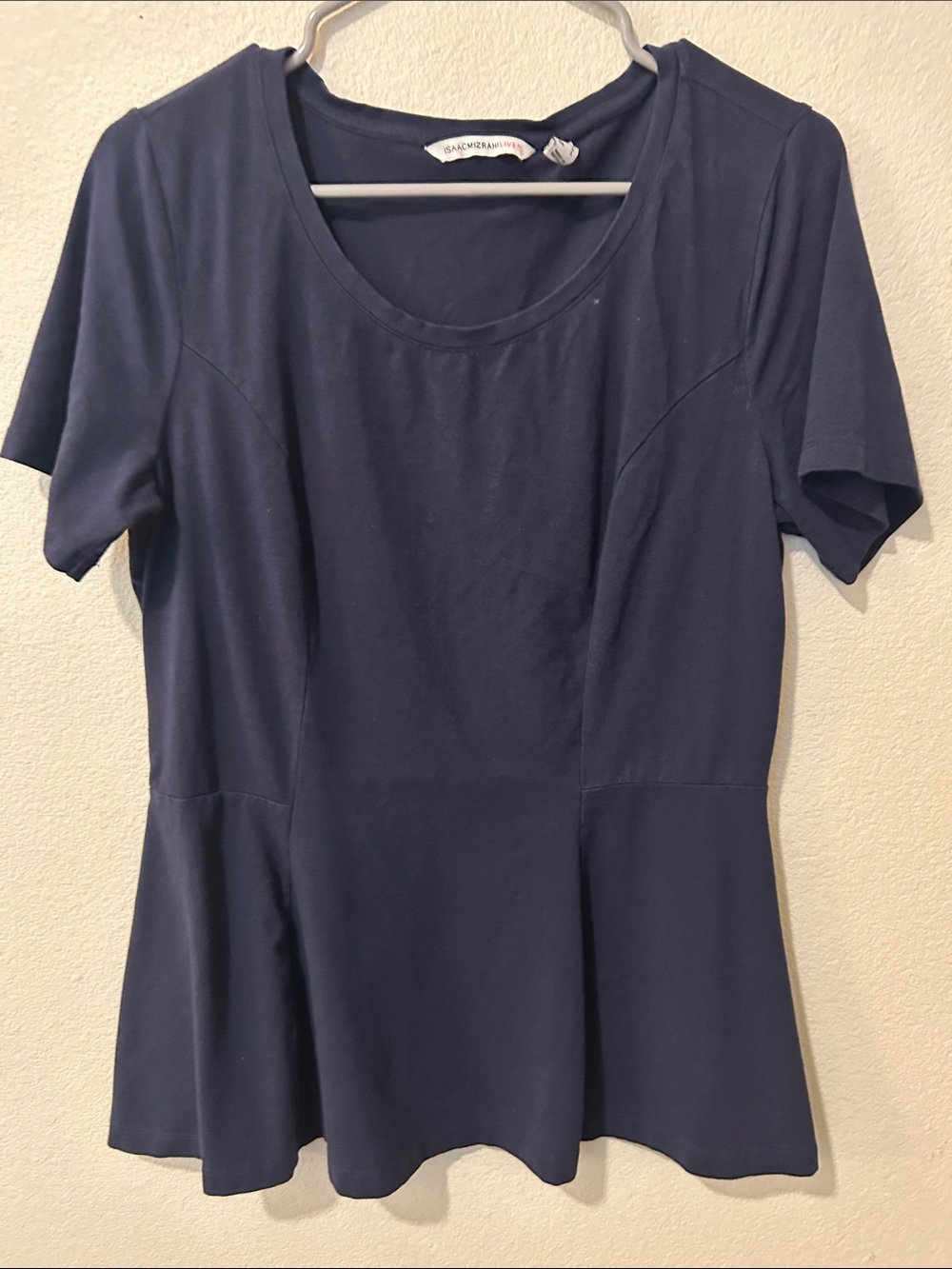 EILEEN FISHER Navy Short-Sleeve Peplum Tee
